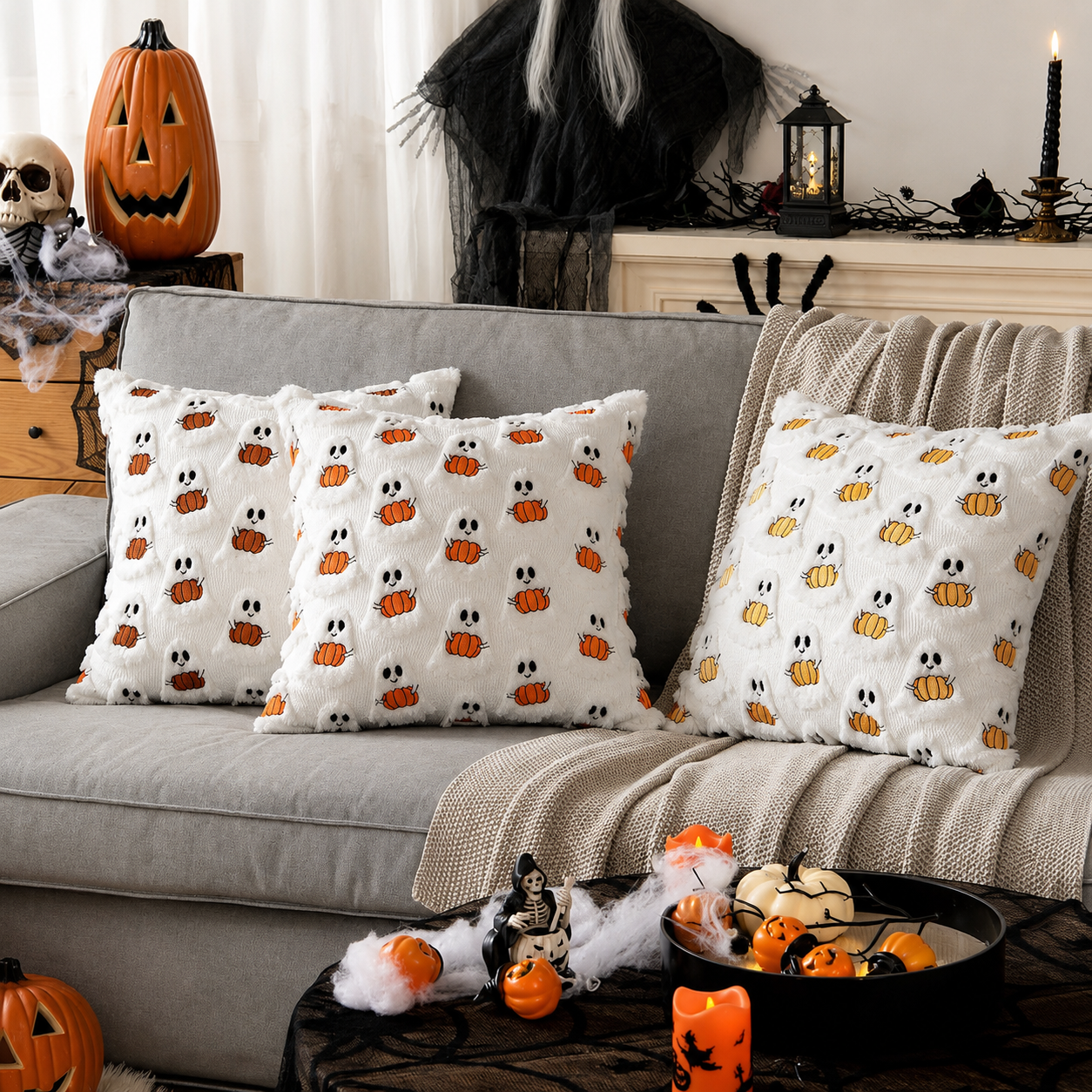 Gifts – Seasonal – Halloween : Halloween Kussenhoes met Geesten- en Pompoenmotief in