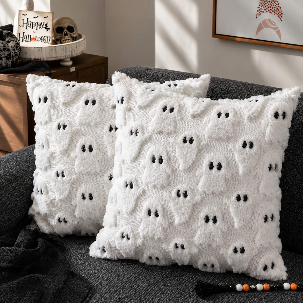Gifts – Seasonal – Halloween : Halloween Kussenhoes met Geesten- en Pompoenmotief in