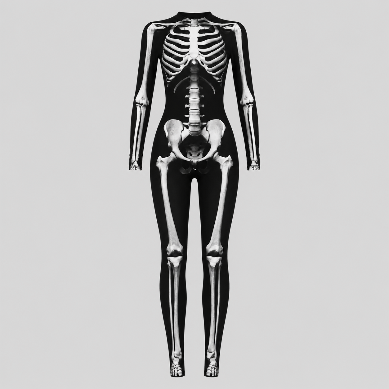 Gifts – Seasonal – Halloween : Skelet Jumpsuit Halloween Kostuum voor Volwassenen – Lange Mouwen in Zwart Bot2