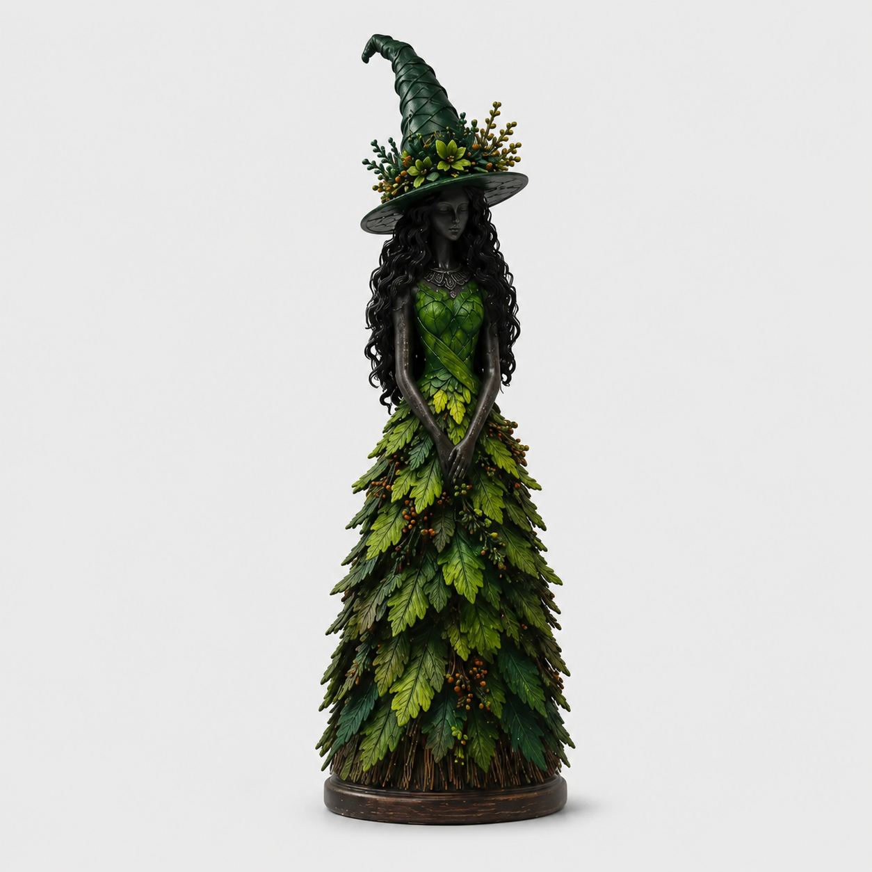 Statue de sorcière Halloween, décor feuilles d'automne, 3 tailles