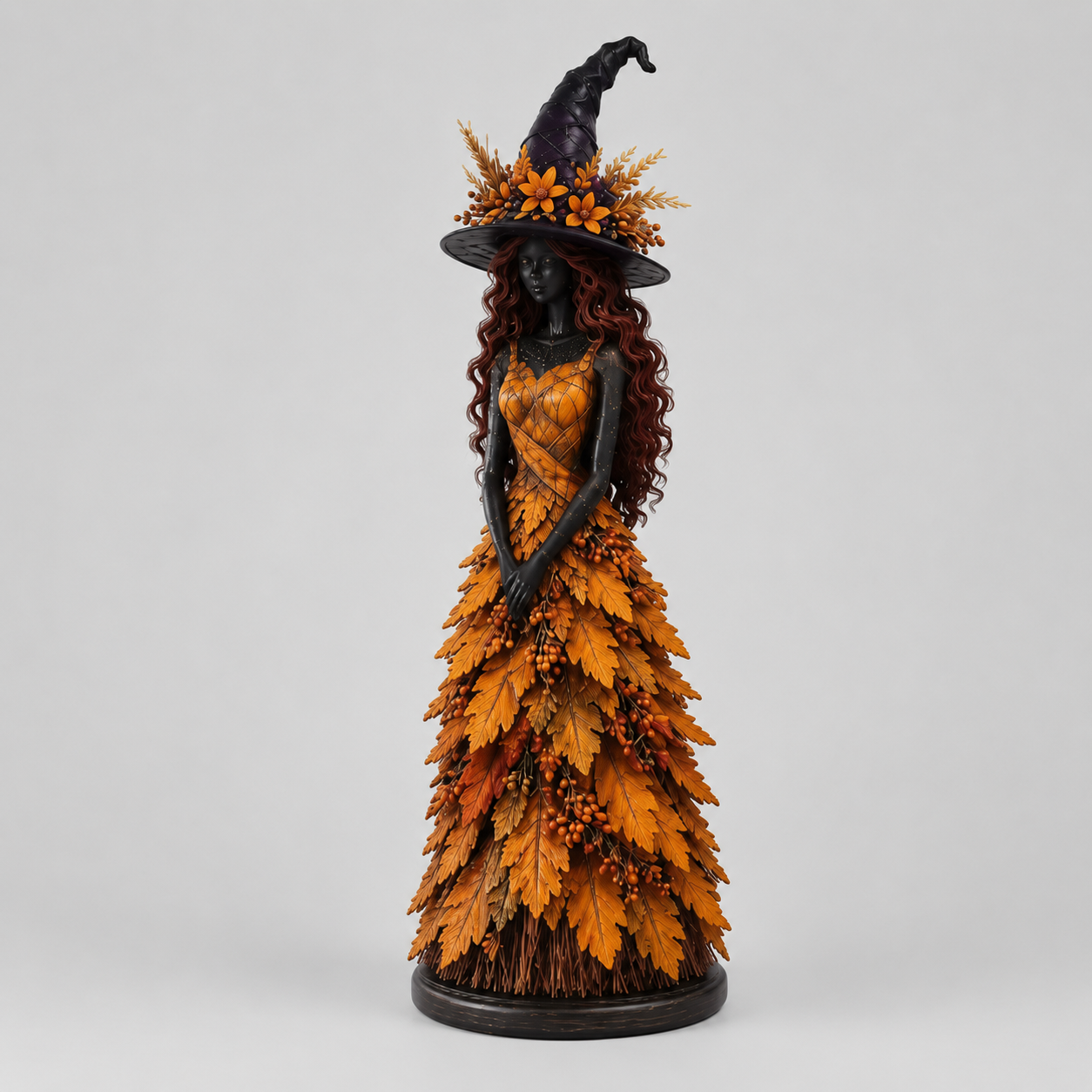 Statue de sorcière Halloween, décor feuilles d'automne, 3 tailles