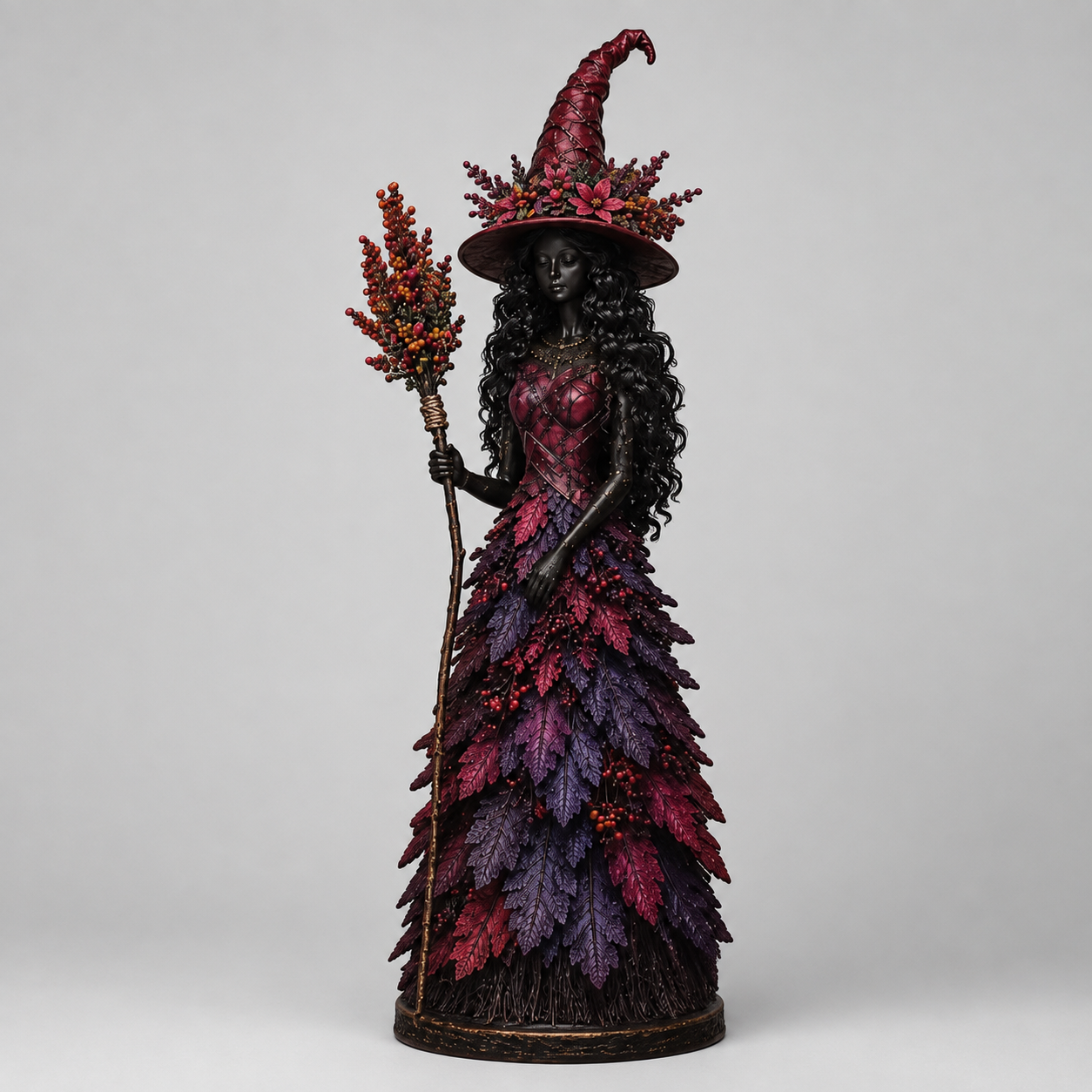Statue de sorcière Halloween, décor feuilles d'automne, 3 tailles