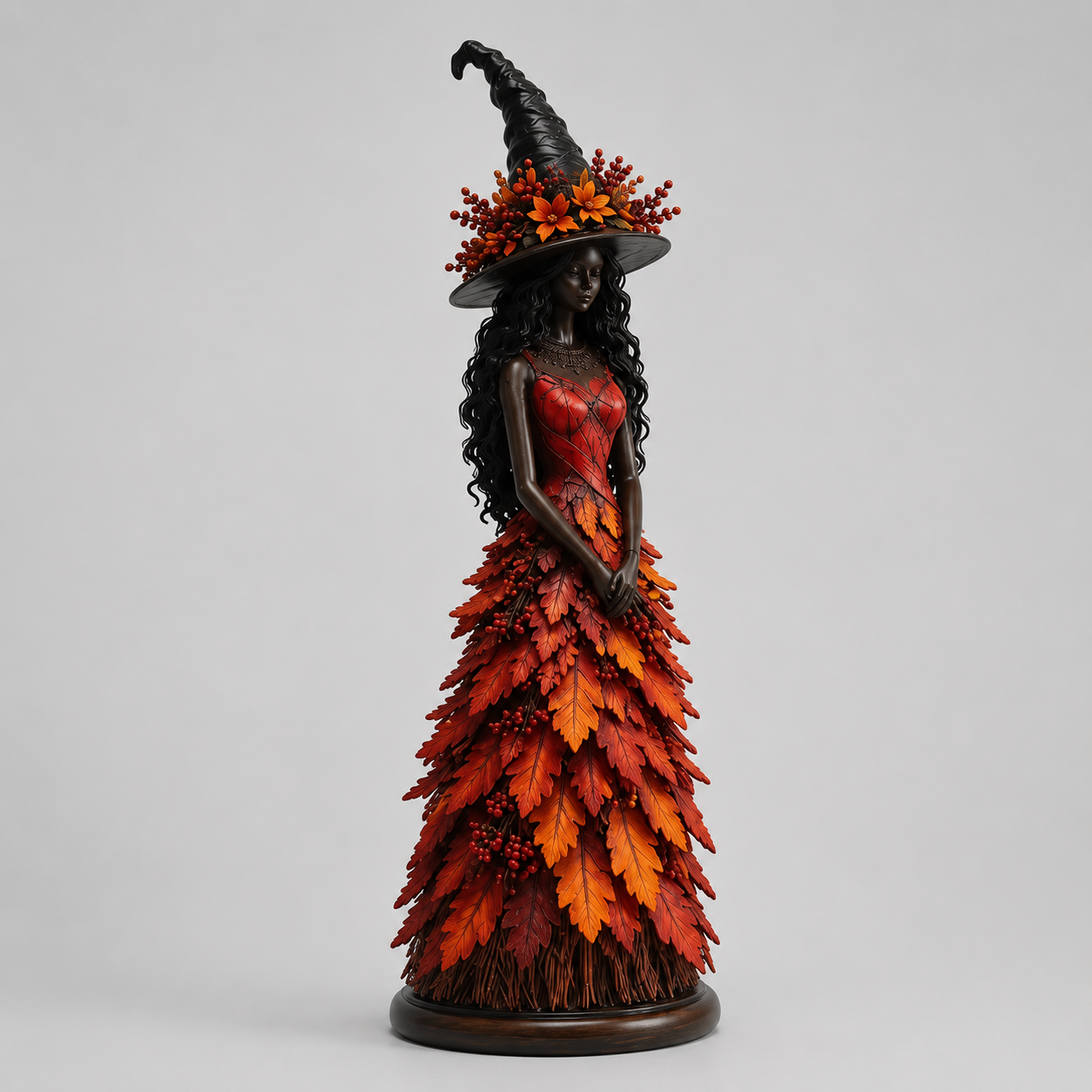 Statue de sorcière Halloween, décor feuilles d'automne, 3 tailles