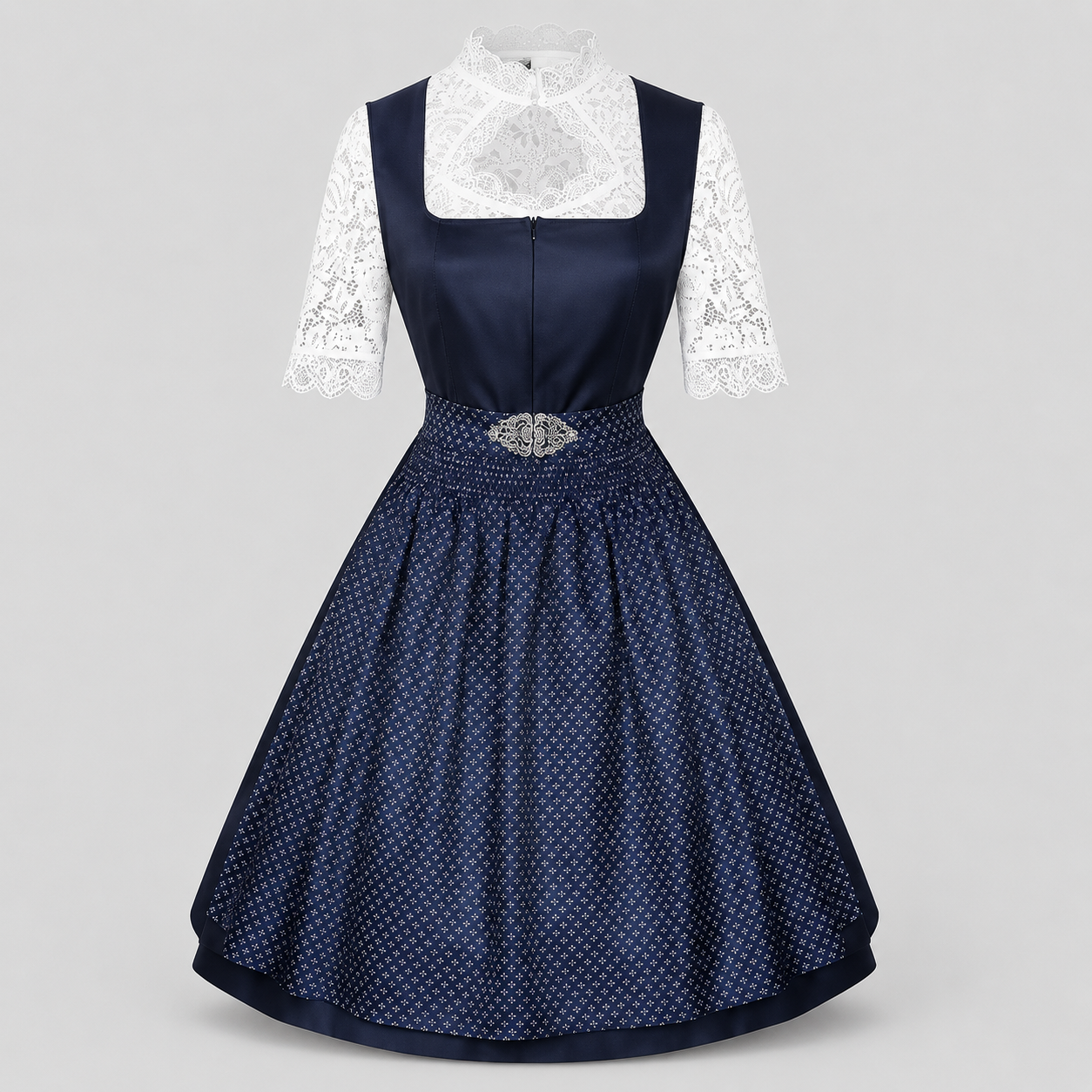 Dirndl Bavarois Femme Traditionnel - Dentelle Bleu Marine