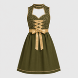 Robe Dirndl Femme Verte Oktoberfest Laçage Réglable
