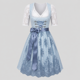 Robe Dirndl pour Femmes: Bleu Traditionnel avec Jupe Évasée