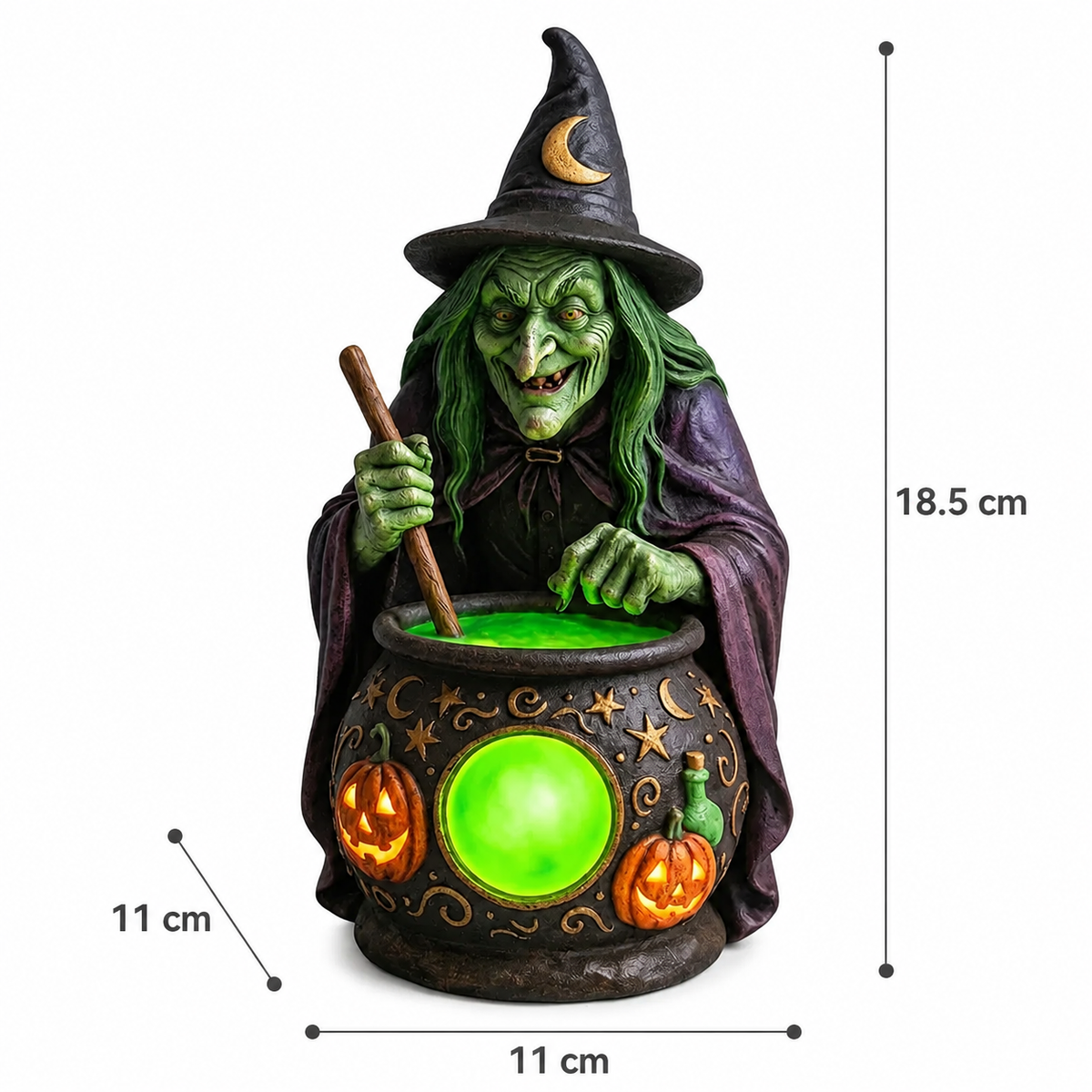 Lampe de Table Chaudron de Sorcière en Résine avec LED Verte Néon