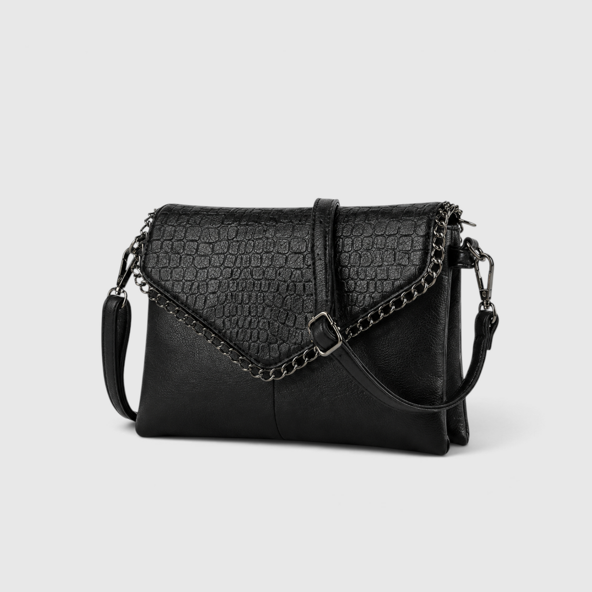 Sac Bandoulière Noir avec Détail Chaîne – Élégant & Polyvalent
