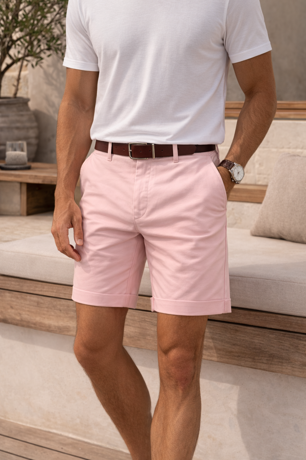 Short homme ajusté en sergé - Style estival chic et confortable