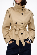 Trench-coat beige femme double boutonnage élégant - Veste