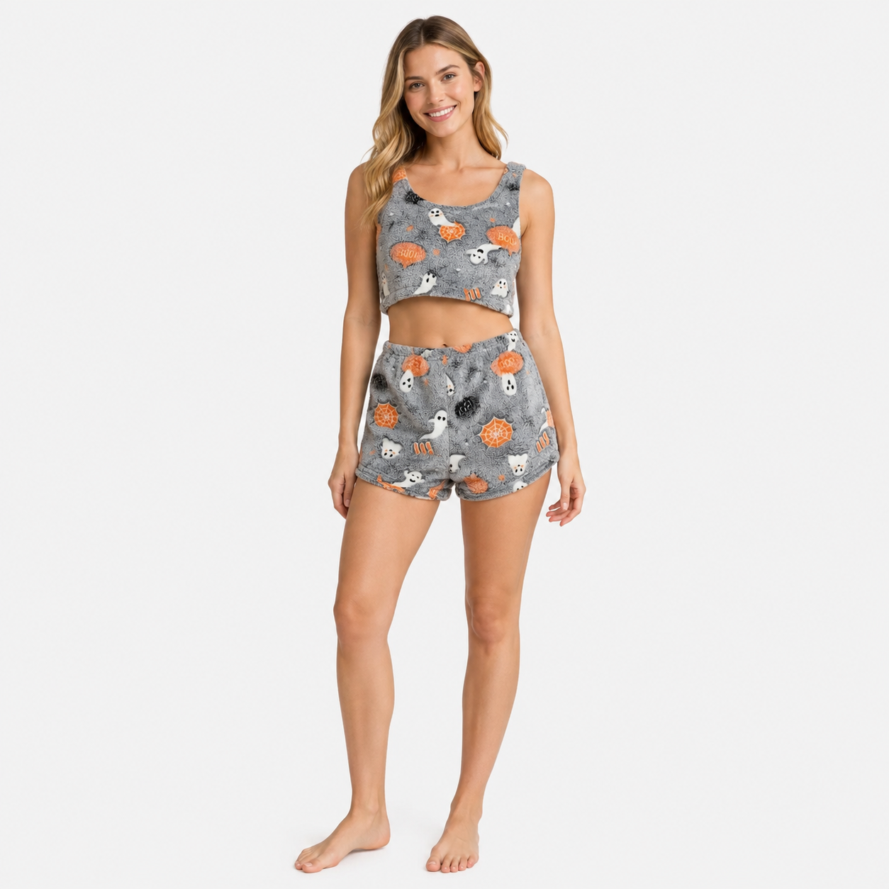 Pyjama Halloween femme deux pièces fantôme lumineux doux