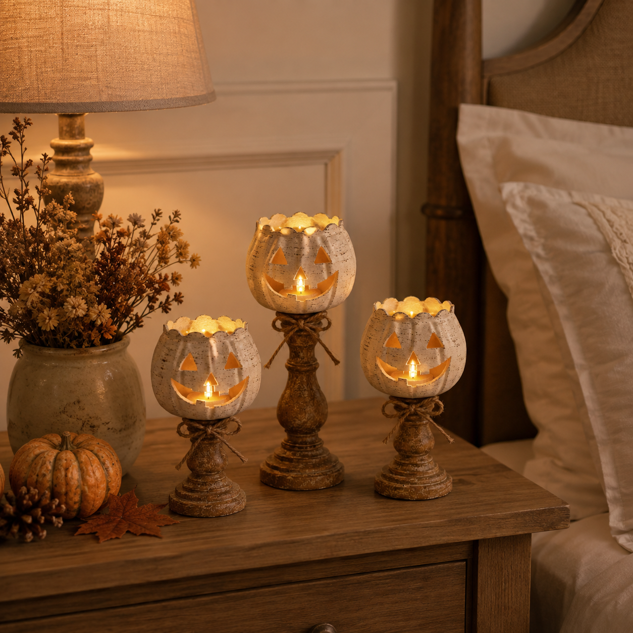 Citrouille d'Halloween Décoration LED avec Bougie Électronique - 12/15/18 cm