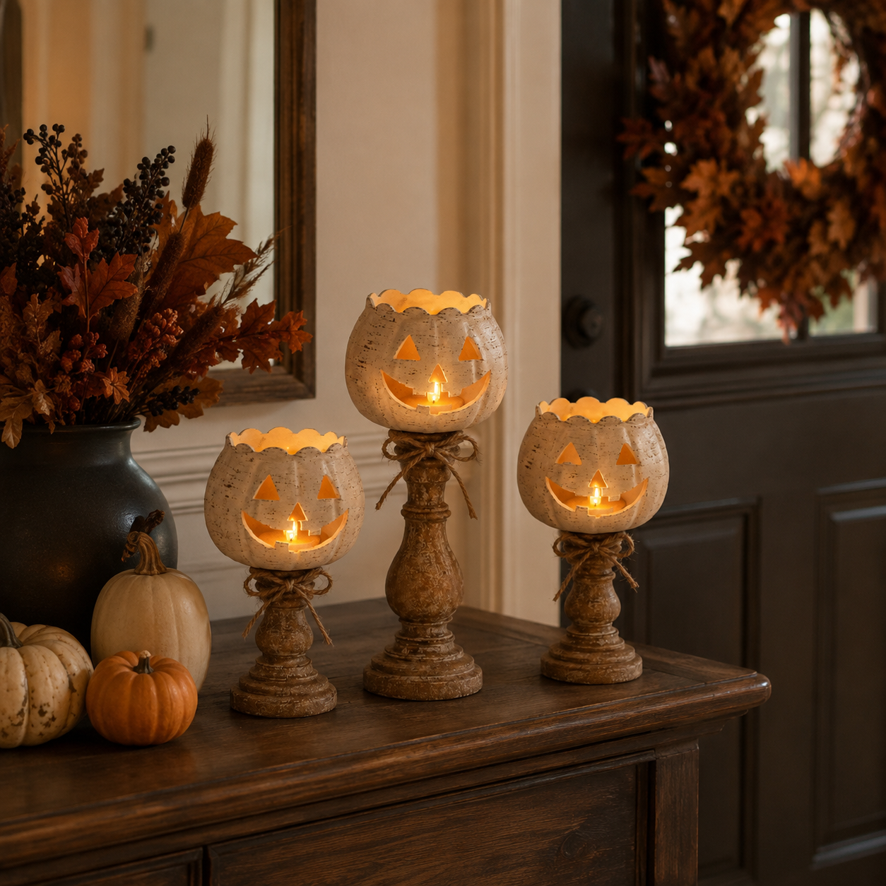 Citrouille d'Halloween Décoration LED avec Bougie Électronique - 12/15/18 cm