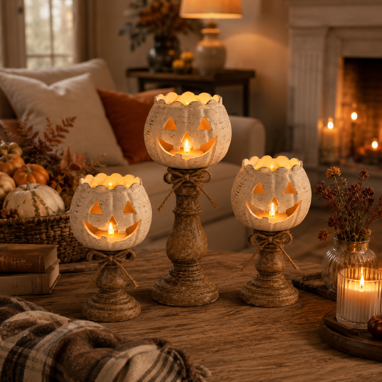 Citrouille d'Halloween Décoration LED avec Bougie Électronique - 12/15/18 cm