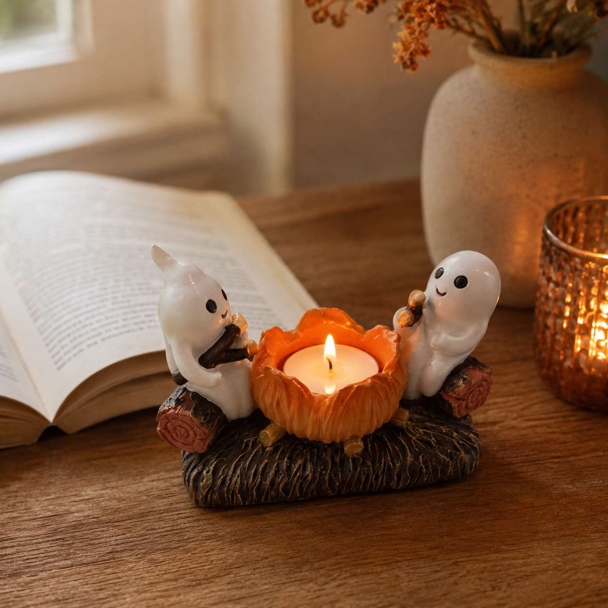 Porte-bougie Fantômes d'Halloween - Décoration de table en résine 12 × 7 cm