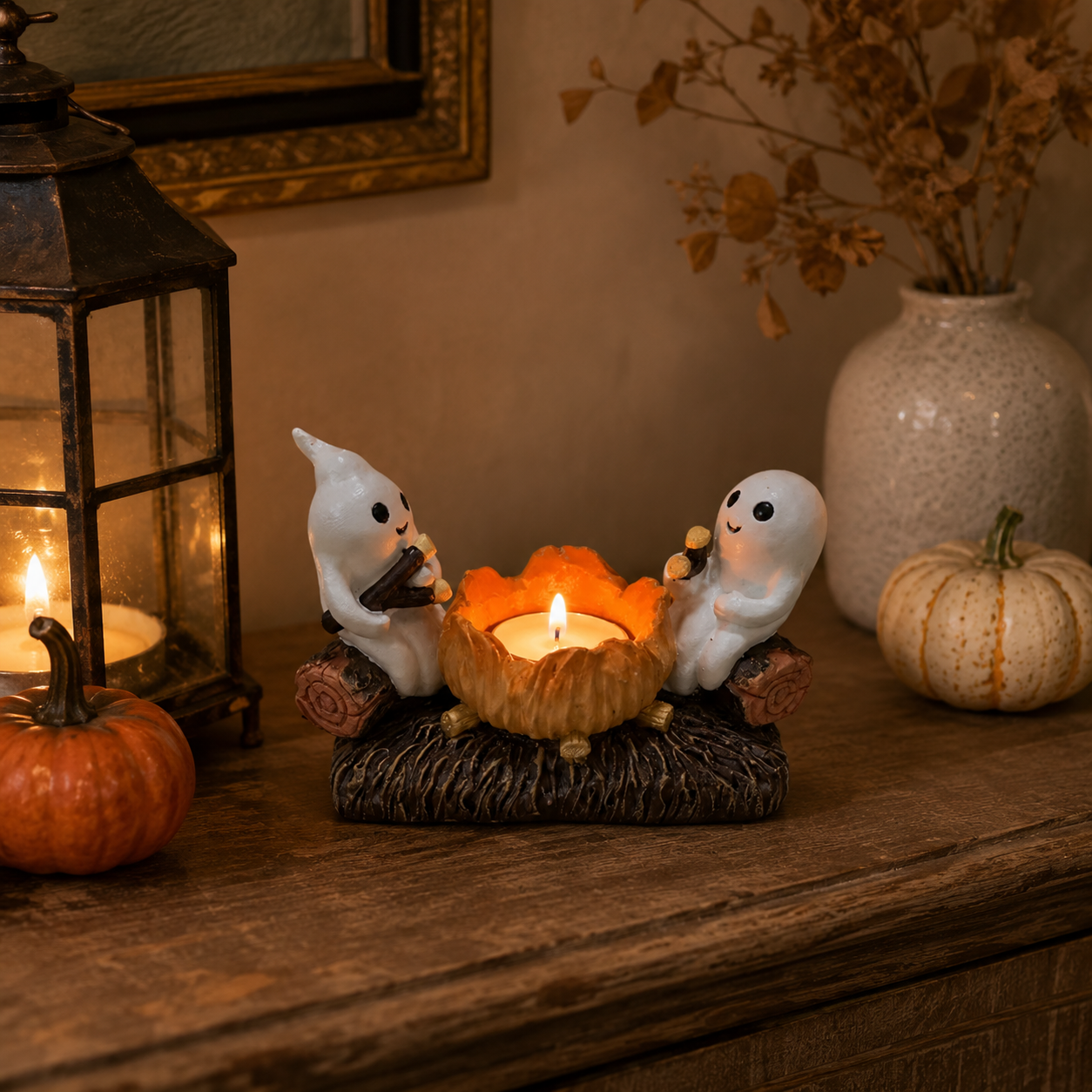 Porte-bougie Fantômes d'Halloween - Décoration de table en résine 12 × 7 cm