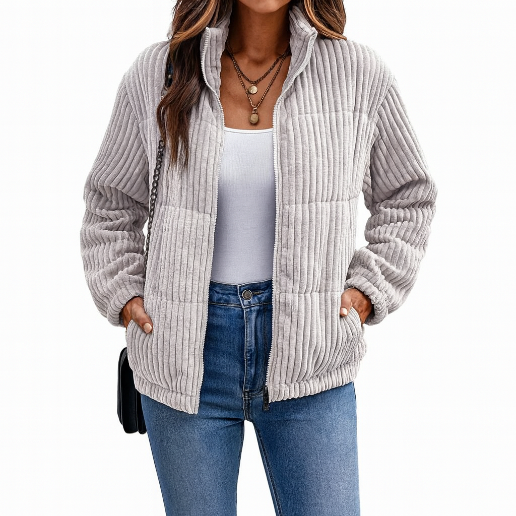 Veste Coupe Droite en Velours Côtelé Femme