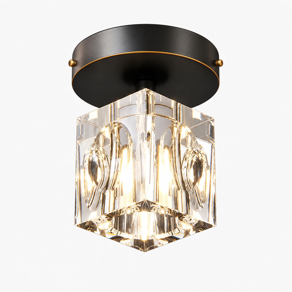 Plafonnier Cristal Géométrique - Finition Moderne Noire ou Dorée