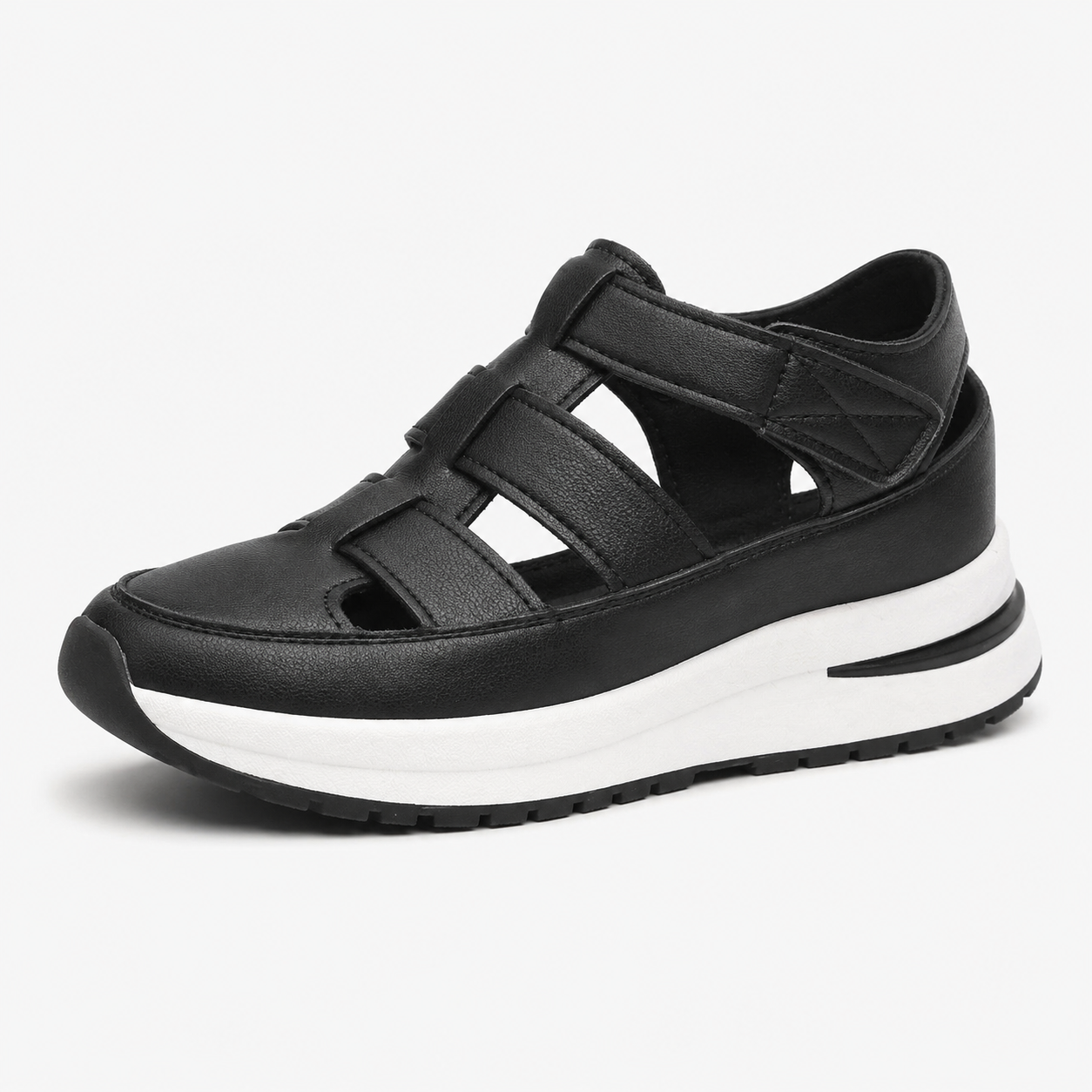 Bequeme und ergonomische Damensandalen aus schwarzem Leder