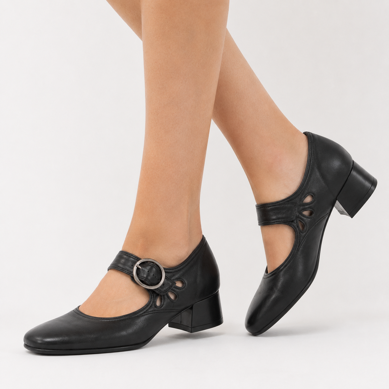 Chaussures Vintage à Petit Talon et Boucle Confortable Femme