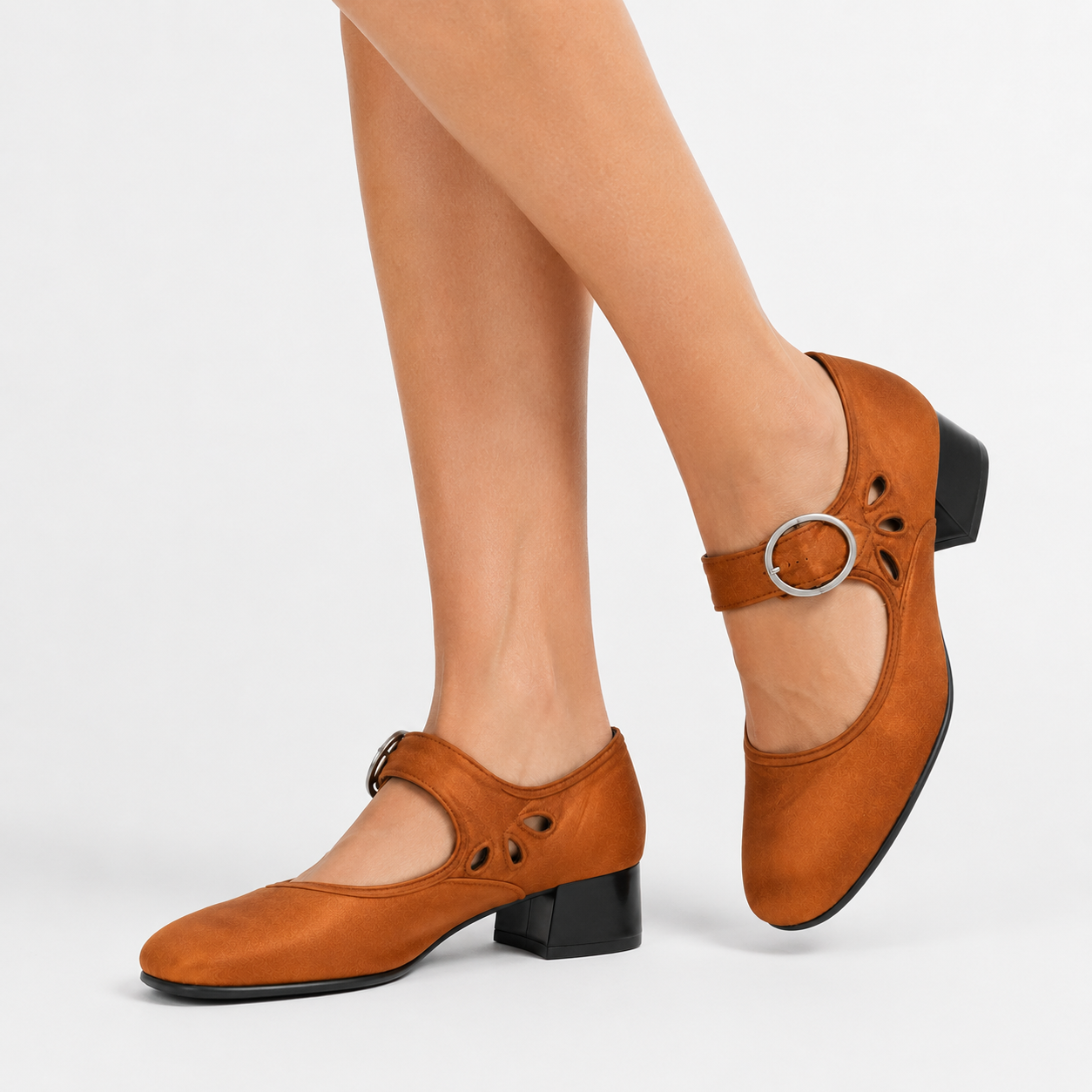 Chaussures Vintage à Petit Talon et Boucle Confortable Femme
