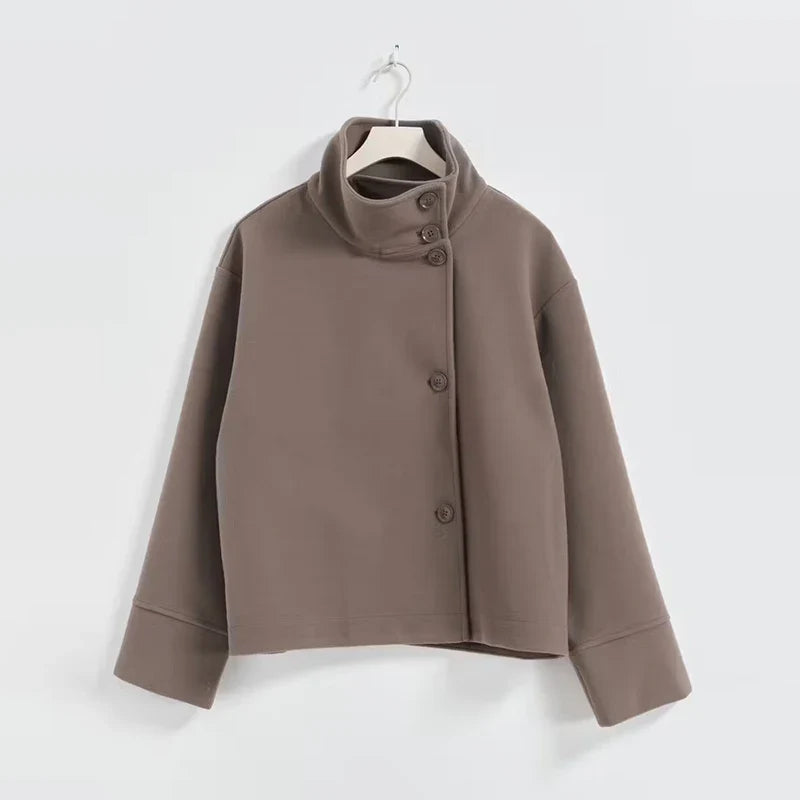 Veste Courte Femme d'Automne avec Col Élégant et Fermeture à Boutons