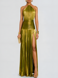 Thalia Metallic Maxi Dress in Peridot for an Elegant and Stunning