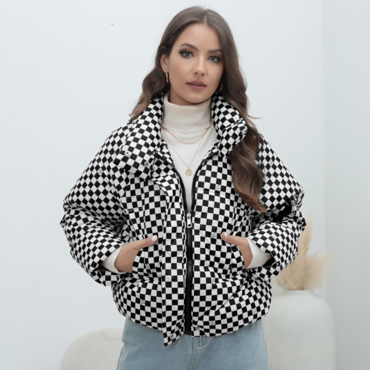 Doudoune Femme Élégante À Motif Géométrique 1