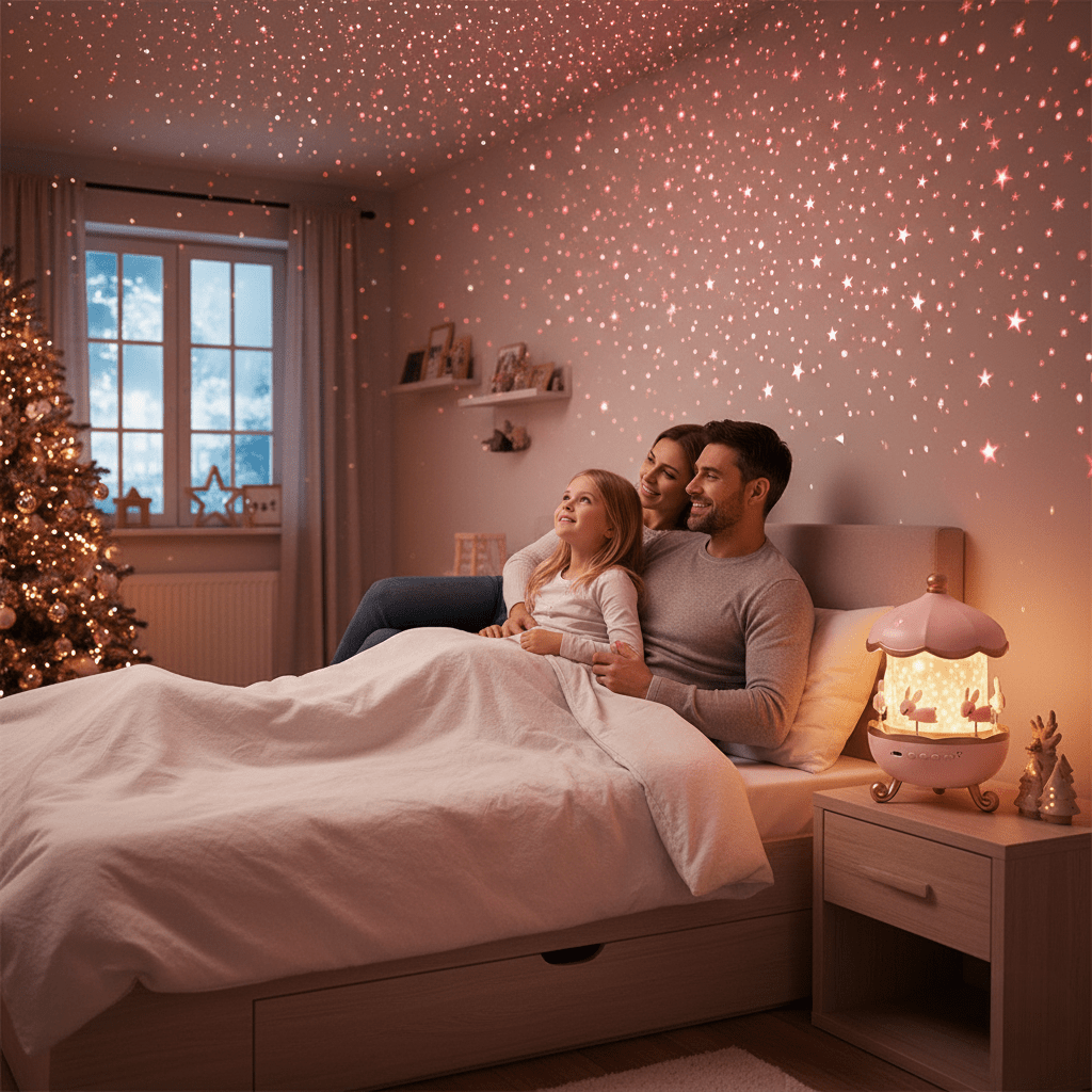 Veilleuse Projecteur Étoile – Design Carrousel Enchanté avec Musique