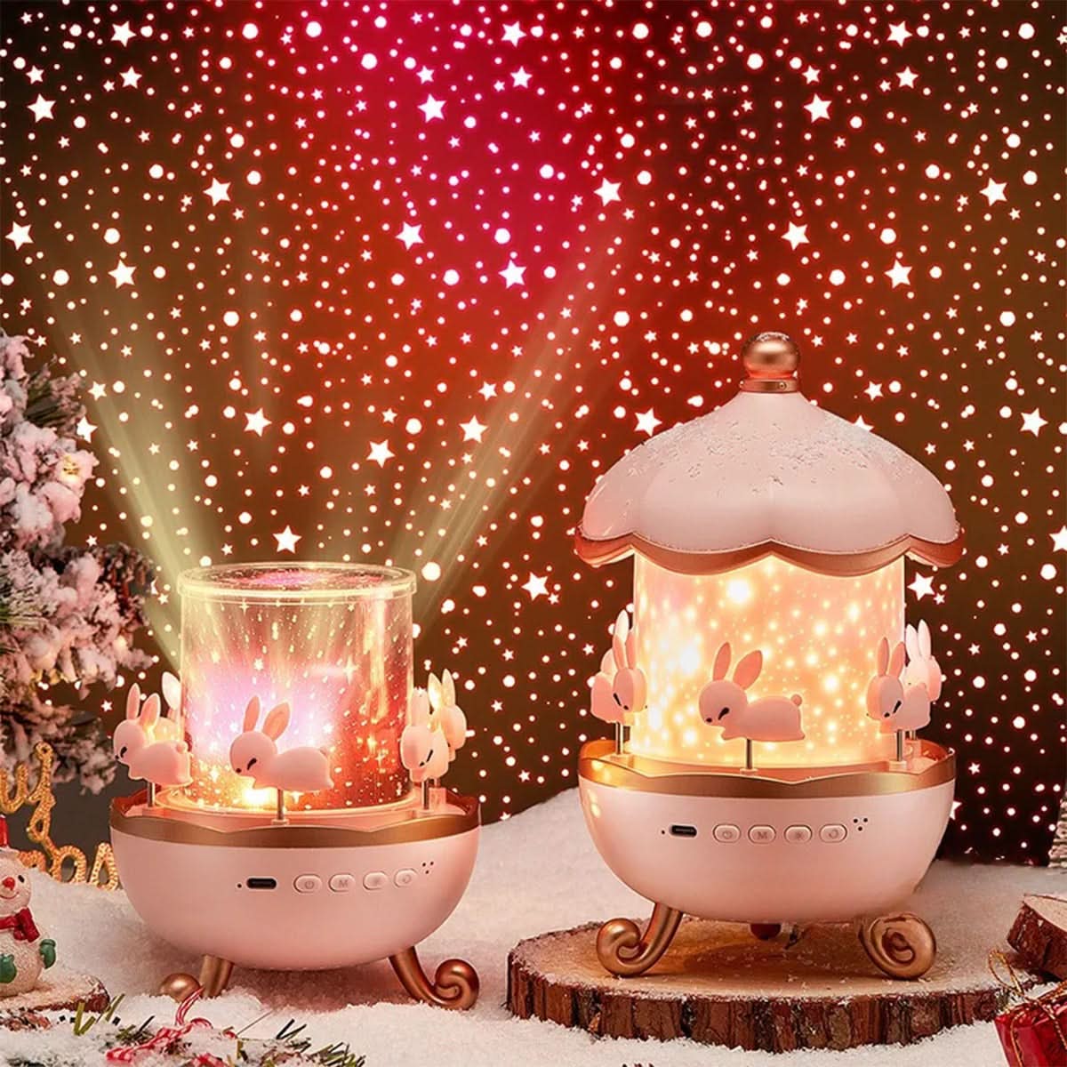 Veilleuse Projecteur Étoile – Design Carrousel Enchanté avec Musique