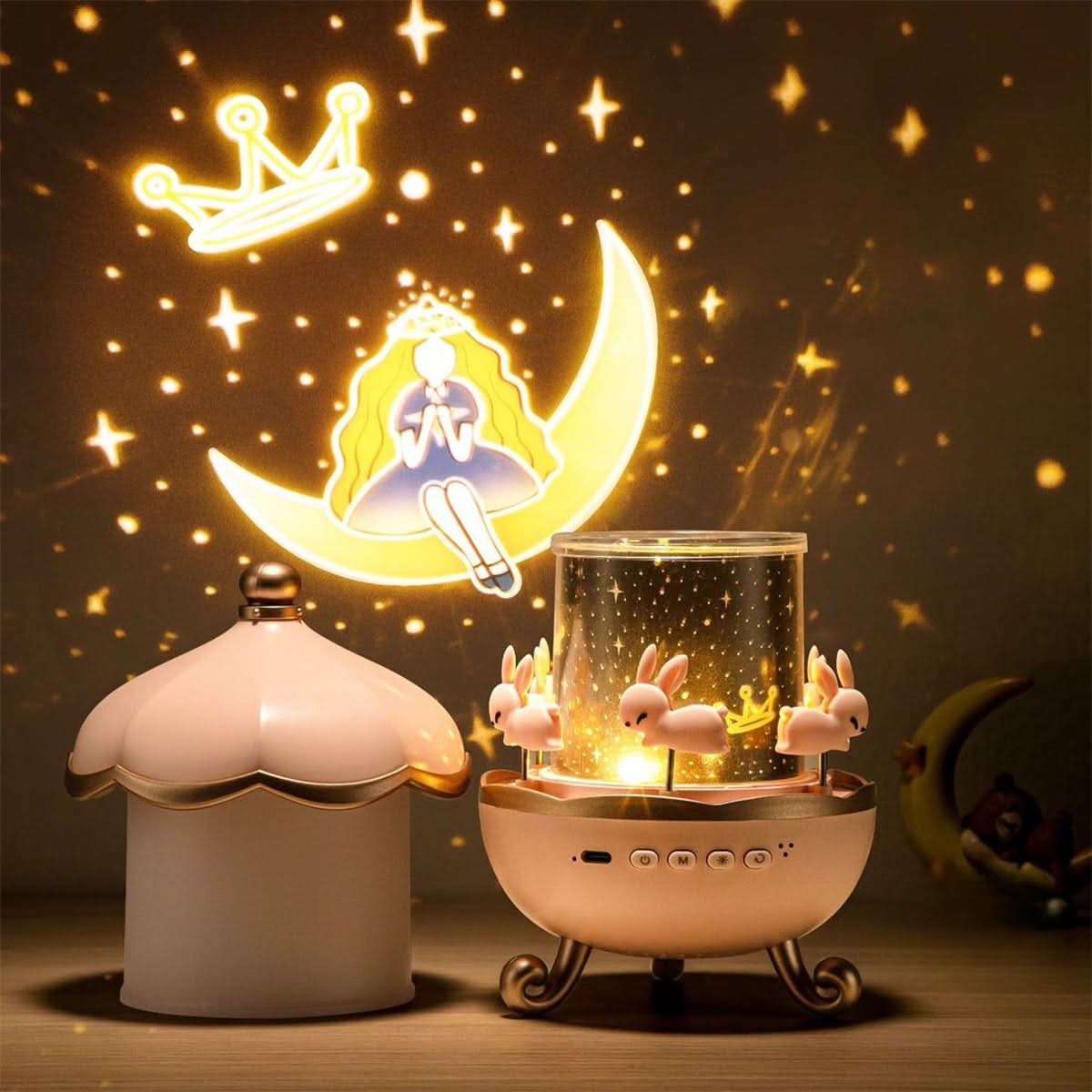 Veilleuse Projecteur Étoile – Design Carrousel Enchanté avec Musique