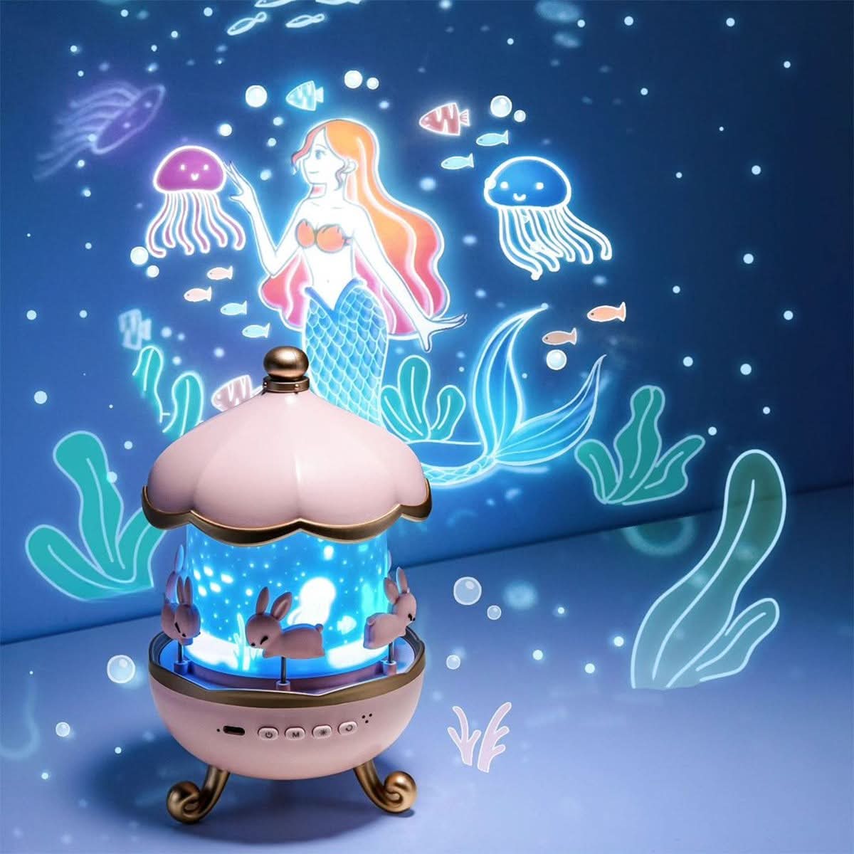 Veilleuse Projecteur Étoile – Design Carrousel Enchanté avec Musique