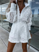 Set 2 piese dantelă elegant femei - top crop și fustă midi