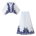 Ensemble Femme Bohème avec Blouse et Jupe Broderie Longue Fluide