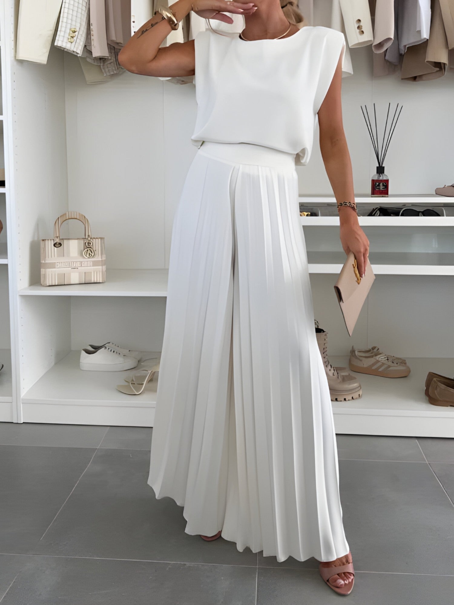 Ensemble Femme Fluide 2 Pièces : Pantalon Large & Top Sans