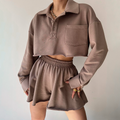 Damen-Set mit kurzem, weichem Baumwollpullover, Oversize