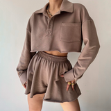 Set femei pulover scurt din bumbac moale, oversize