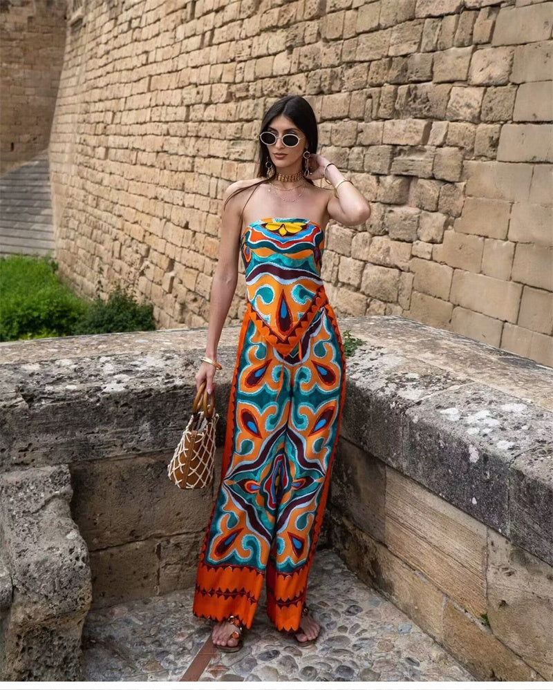 Ensemble Femme Coloré Chic avec Imprimé Vintage 1
