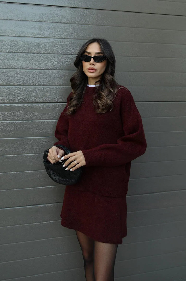Ensemble Femme Élégant Pull Mini Jupe 6