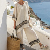 Set 2 piese femei in fluid casual - top și pantaloni largi
