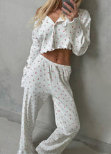 Set floral damă casual - top și pantaloni fluidi  