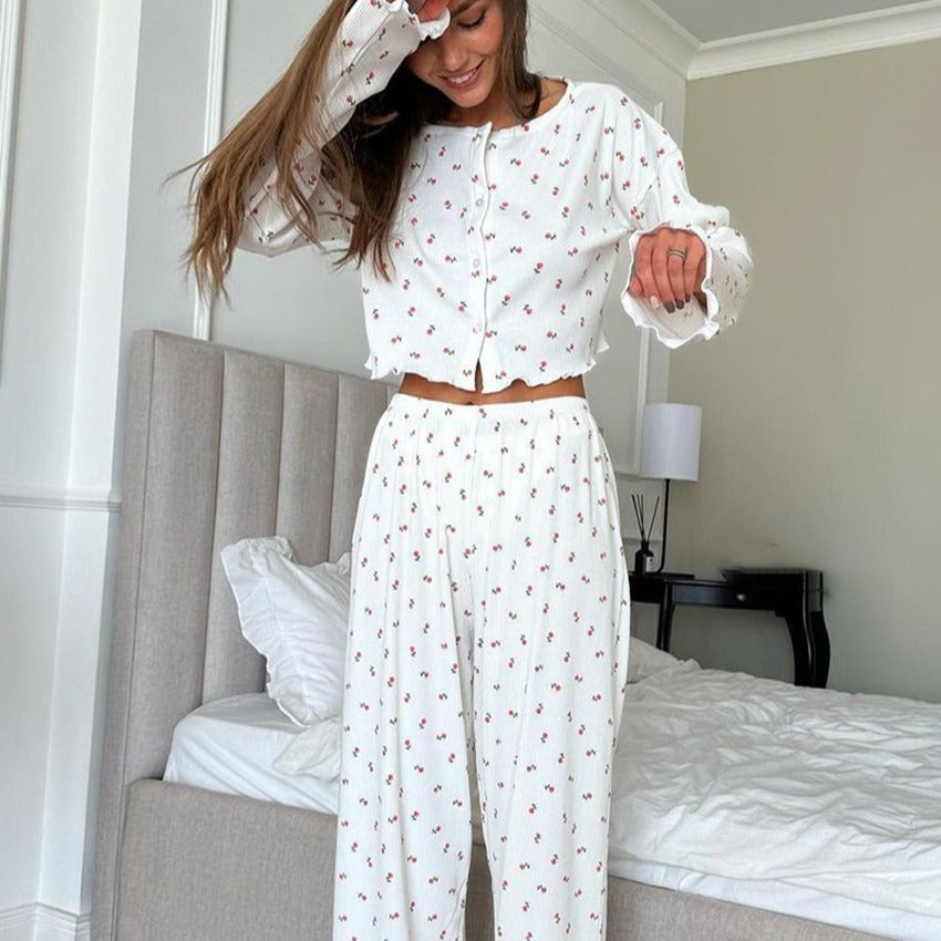 Ensemble Femme Floral Décontracté Haut Pantalon 1