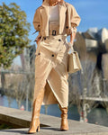 Damen elegantes Tailleur-Set mit Mantel & Bleistiftrock aus Polyester