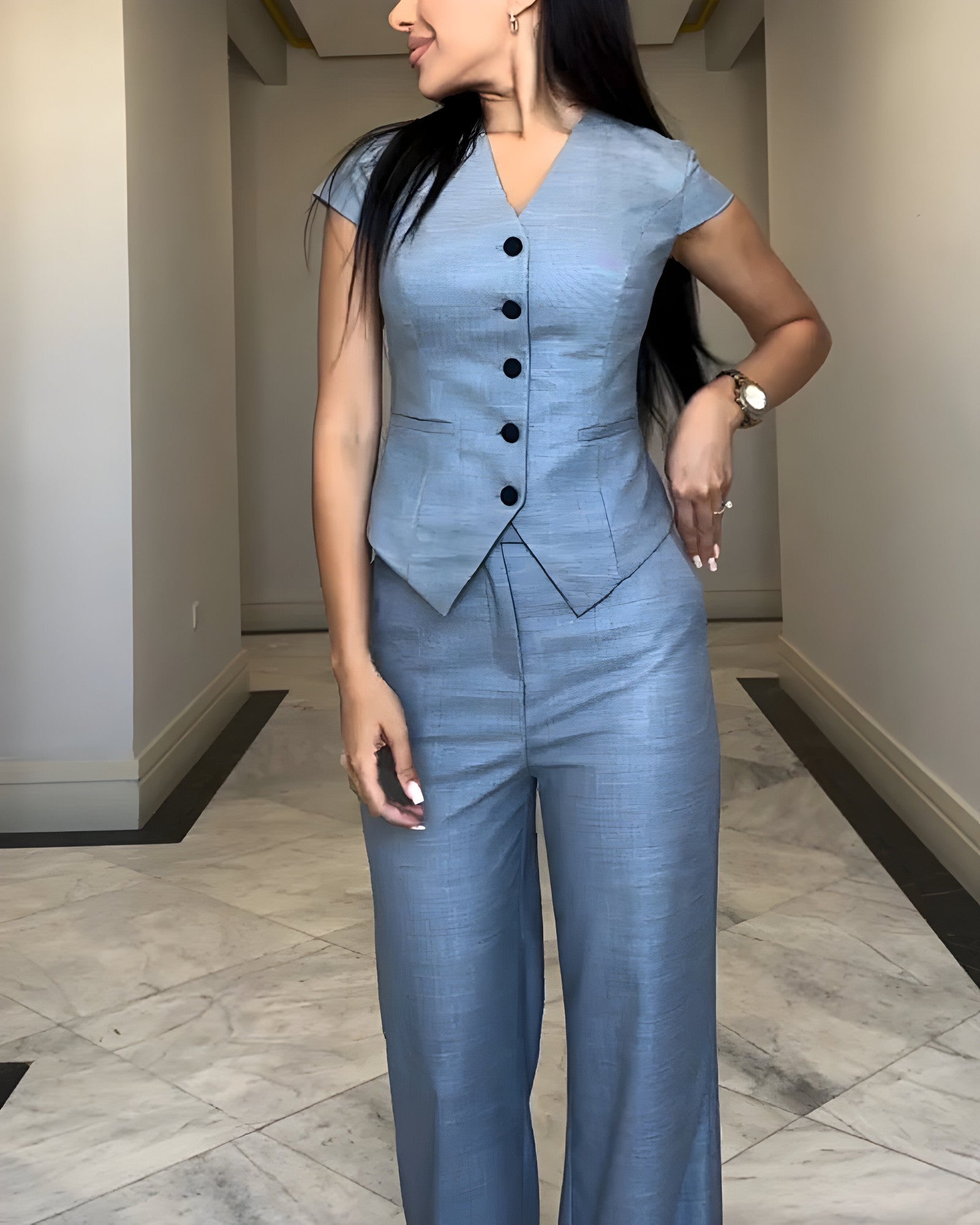 Ensemble Tailleur Femme V-Haut et Pantalon