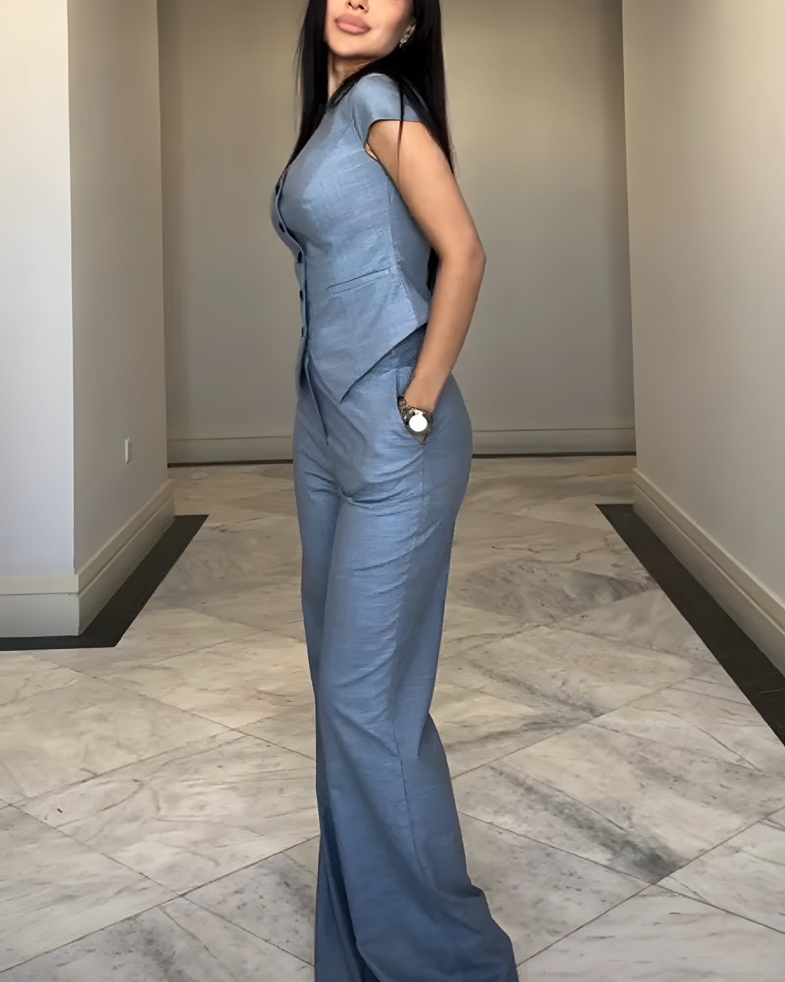 Ensemble Tailleur Femme V-Haut et Pantalon