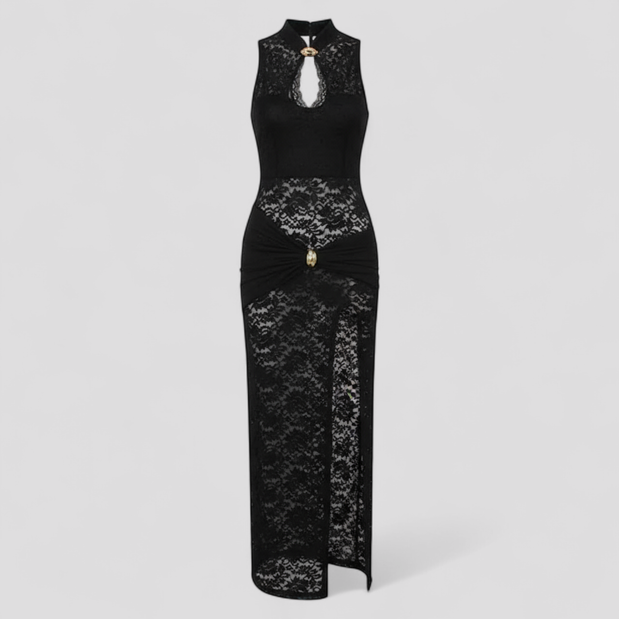 Transparentes Spitzen-Abendkleid mit hohem Schlitz Lara für Damen