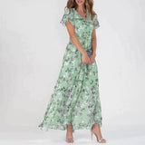 Rochie lungă de vară cu flori, fluidă, din mătase pentru femei - Eleganță estivală