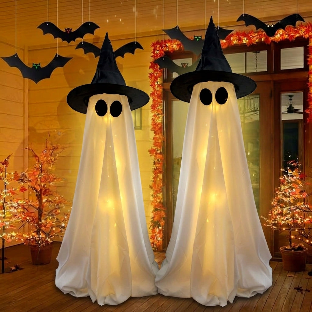 Fantôme Lumineux avec Chapeau de Sorcière - Décoration LED Halloween