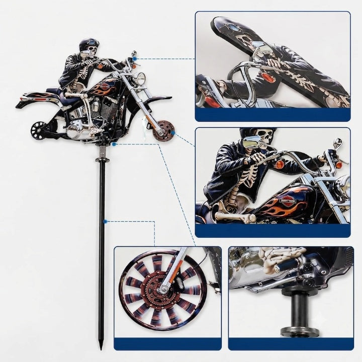Girouette de Jardin Squelette Motard