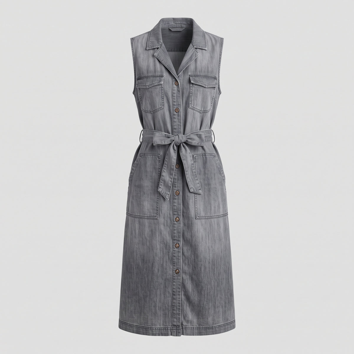Rochie lungă din denim pentru femei, fără mâneci, design șic